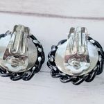 Vintage Clip On Earrings 7/8" Black & Silver Tone Stamped W Germany Photo 4