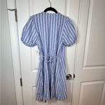 Old Navy NEW  Blue Striped Linen Effortless Denim Puff Sleeve Coastal Wrap Stripe Photo 2