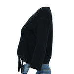 Madewell  Sweater Women Size Small Tied Front Cropped Knit Black Long Sleeve V Photo 5