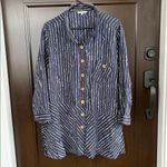 John Mark EUC  Striped Button Front Lagenlook Artsy Top Navy Cream Size 2X Photo 1