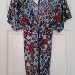 My Story NEW Modcloth Aqua Blue Floral Boho Batwing V-Neck & Back Mini Dress S Photo 2