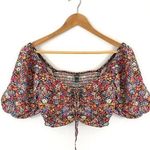 Wild Fable Floral Print Colorful Puff Short Sleeve Cropped Blouse Size Small Photo 0
