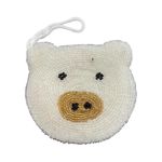 Vintage Pig Piggy Face Coin Purse Beaded Double Sided Head Zip Pouch Kawaii White Photo 1