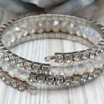 Cute Rhinestone Crystal Wire Wrap Bangle Bracelet Silver Tone Sparkly Photo 7