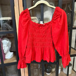 H&M smocked babydoll top long sleeve blouse square neck bell puff ruffles Photo 5