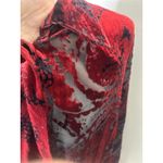 Laura Ashley Women Button Top Large Silk Red Sheer Velvet Burnout Paisley Office Photo 6