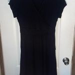 Boden USA Boden‎ Lola Jersey Dress Womens 8R Black Viscose Stretch Wrap Front Semi Fitted Photo 0