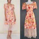 Rachel Parcell RP New w $178 Tags Floral Peach Pink Orange Midi Dress Womens XS Photo 1