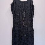 Verty Black Party Dress with Sequins & Fringed Hem Spaghetti Straps 1920’s Flapper LBD Photo 0