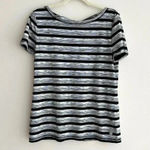 Talbots T by  Black & White Striped Heathered Short Sleeve Tee Twist Keyhole Back Photo 1