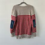Obey Wool Alpaca Brown Red Stripe Knit Crewneck Sweater Denim Elbow Patch M Photo 1