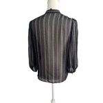 White House | Black Market WHBM Black White Striped Sheer Ruffle Blouse Size S Photo 3