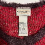 Vintage Granny Cardigan Sweater Burgundy Size 1X Embroidered Patchwork Fur Trim Red Photo 2