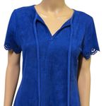 Ethereal  Royal Blue Sueded Laser Cut Tassel Neckline Mini Dress Womens Medium Photo 2