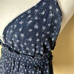 SYSTEMACTION Navy Blue Print Lace Trim Peplum Top Size Medium Photo 3