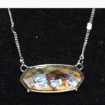 Source Unknown NWOT Beveled Dichroic Glass Inset Silver Tone Glittering 14" Link Chain Necklace Photo 1