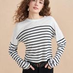 LA LIGNE NYC White Navy Stripe Viscose Silk Teddy Tee Blue Photo 4