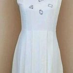 Baby Polly Ivory Black Collar Embroidered Gems Rockabilly ModCloth Dress M Photo 0
