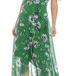 Jessica Howard Women's Hi Low 8 Green Floral Chiffon V-Neck Belted Short Sleeve Photo 0