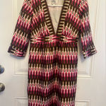 Milly Women’s Silk Shift Mini Cocktail Formal Bold Pink and Brown Dress Size 2 Photo 0
