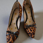 BODEN Leopard Print Calf Hair Bow Heels Size 37.5 / US 7.5 Brown Photo 0