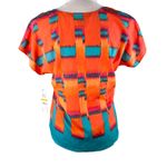 Calvin Klein Jeans Calvin Klein Firecracker Blouse Small Orange Teal Short Sleeves New Photo 9