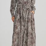 Brave & True Alice Zebra print long sleeve shirt dress medium Brown Photo 0