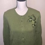 Dress Barn green rayon nylon button down cardigan sweater with rose Photo 1