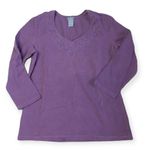 Ann Taylor Women’s S Purple 3/4 Sleeve Top | Embroidered V-Neck Blouse Photo 0