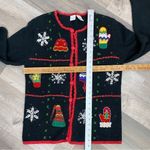 Cherokee Vintage  Embroidered Beaded Holiday Cardigan Sweater Black Multi Small Photo 9