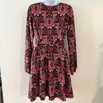 Anthropologie Maeve  Paisley Print Metallic Knit Belted A Line Dress Size Medium Photo 6