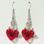 Gothic Bat‎ Heart Shaped Devil Design Silver/Red Zinc Alloy Dangle Earrings Silver Photo 9