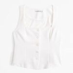 Abercrombie & Fitch A&F Mara Tailored Vest Squareneck Set Top Sz M Medium Cream White Photo 1
