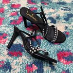 Lulus  Black Faux Suede Strappy Pearl Heels Photo 0