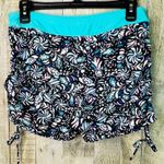 Yonique Size XL Swim Shorts Floral w/Side Ruching w/Stretch Waistband Blue Photo 1