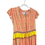 Gibson Latimer Gibson & Latimer Border Print Midi Dress Size Medium Tie Front Ruffle Orange New Photo 2