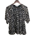 Loft NWT size Small Black and Cream Ruffled Short Sleeve Blouse Photo 0