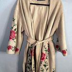 ZARA  Basic Womens Tan Embroidered Red Rose Floral Suede Kimono Coat Size XS Boho Photo 5