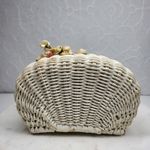 VTG Handmade Floral Wicker Nantucket Basket Purse White Ribbon Handle Photo 9