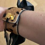 NWT Genuine Leather Black Frill Leopard Buckle Bracelet Gold Photo 7