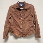 Cre8tions Single Embroidered Med Snap Button Down Top Western Country Academia Brown Photo 0