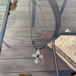 Handmade Y2K Punk Silver Black Cross Gothic pendant PU leather necklace Photo 4