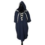 J.Crew Swimsuit Cover Up Hoodie Short Dress Womens S Blue Terry Cloth Lace Up Photo 1