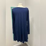 Casual Blue Loose Long Sleeve Tunic Dress with Pockets Size XL Photo 1