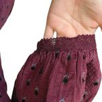 Love Shack Fancy  Lena Dress Short Puff Sleeves Burgundy Floral Bow V-Neck Medium Photo 6