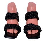 WSKEISP BLACK FAUX LEATHER BRAIDED STRAPS SQUARE HEEL MULES (38) Photo 2