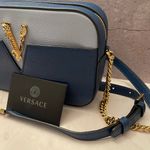 Versace  Virtus Shoulder Bag Blue Color Block with Gold Hardware EUC Photo 4