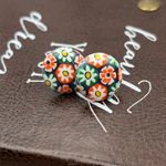 1960s Millefiori Floral Glass Earrings – Vintage Cabochons on Stainless Posts White Photo 6