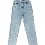 PacSun 90s Butterfly Patch Light Wash Blue High Rise Straight Leg Jeans size 27 Photo 0