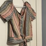 Drew  Anthropologie pastel rainbow button up tie front blouse size large bohemian Photo 2